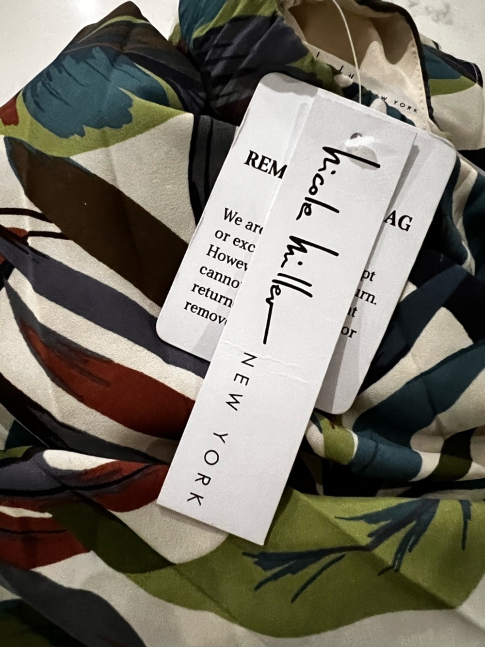 Nicole Miller One-Shoulder Leaf-Print Midi Dress in Green, Blue and Tan - Picture 14 of 16